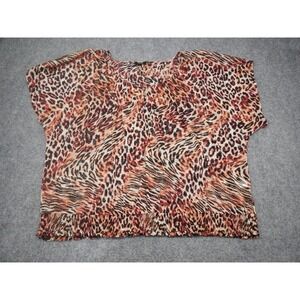 Apt 9‎ Blouse Top Women's Plus Size 3X Leopard Print Cap Sleeve V-Neck Henley